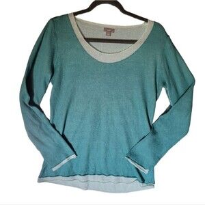J Jill Pullover Sweater Womens Small Blue Linen Knit Lined Thermal Top